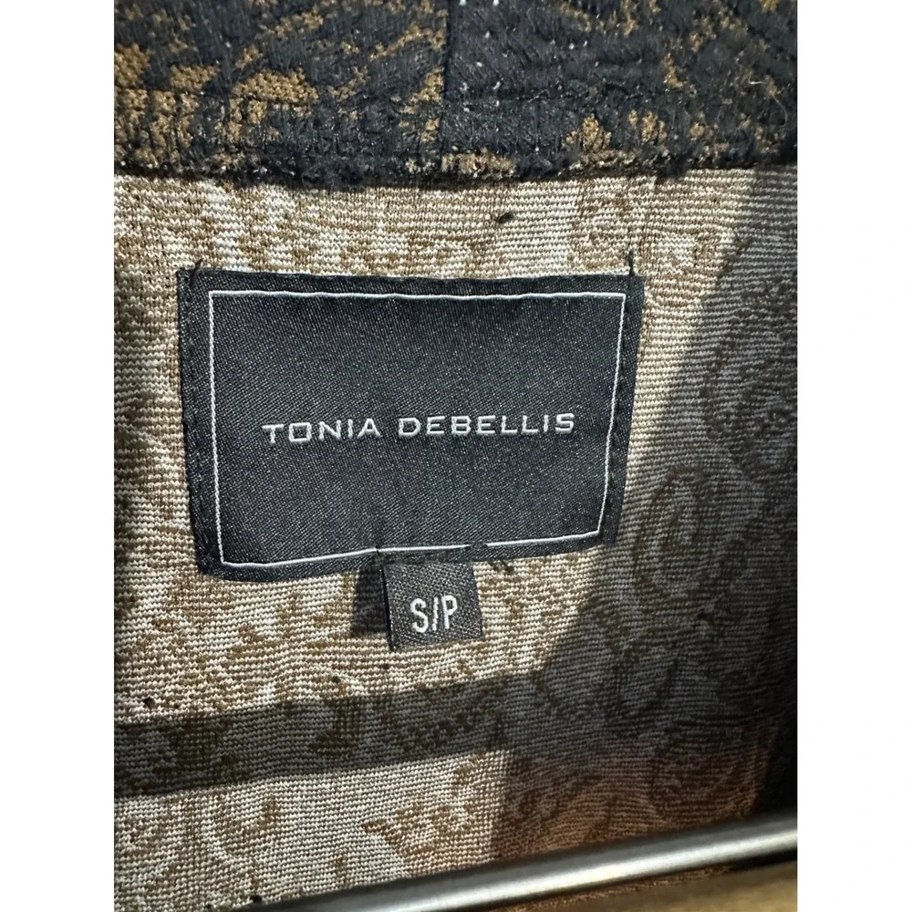 Tonia DeBellis Knit Blazer Jacquard Tapestry Womens Small Brown Black Excellent